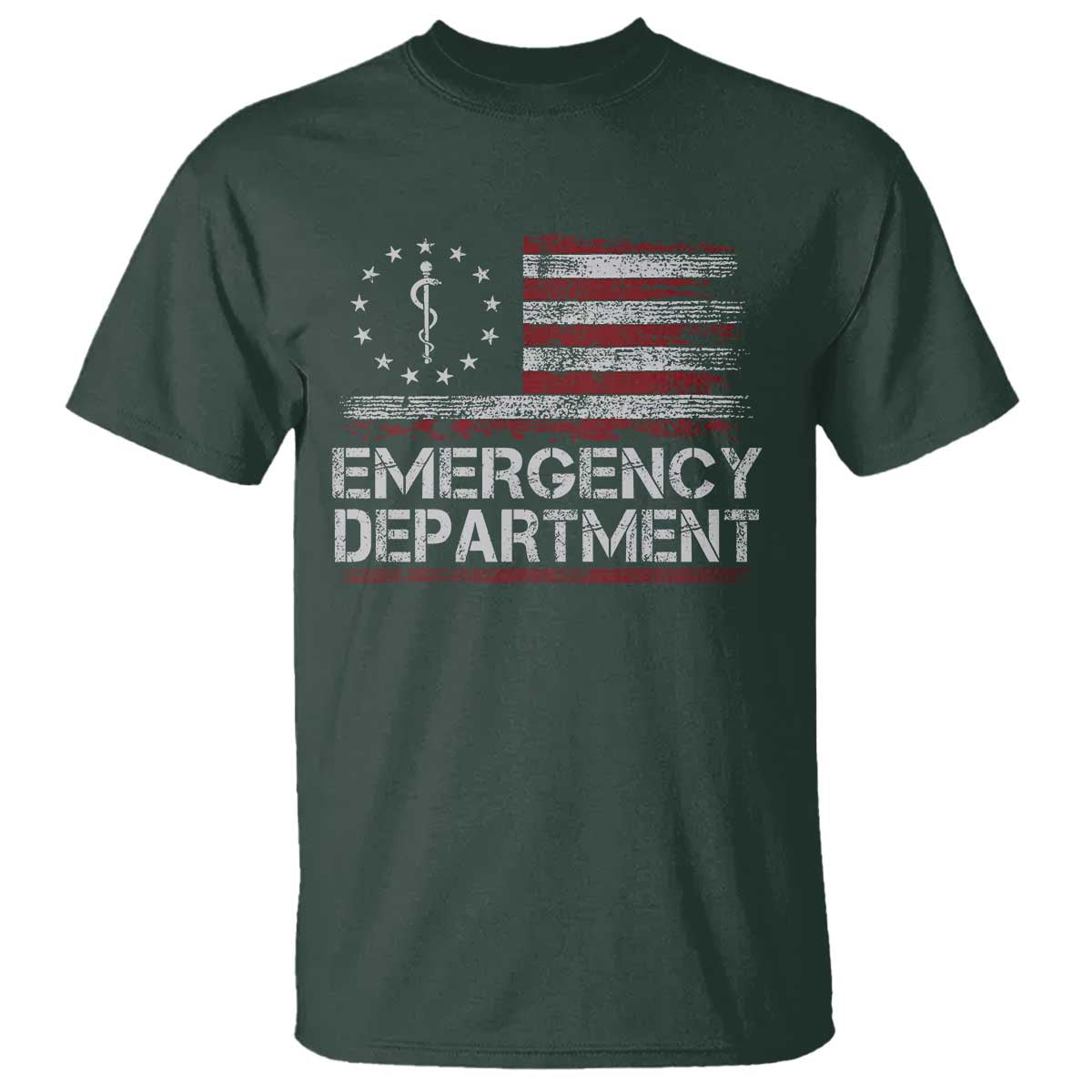 ER Nurse Emegency Department T Shirt Vintage American Flag Healthcare Nursing TS11 Dark Forest Green Print Your Wear