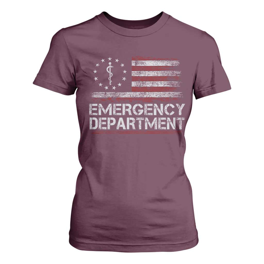 ER Nurse Emegency Department T Shirt For Women Vintage American Flag Healthcare Nursing TS11 Maroon Print Your Wear