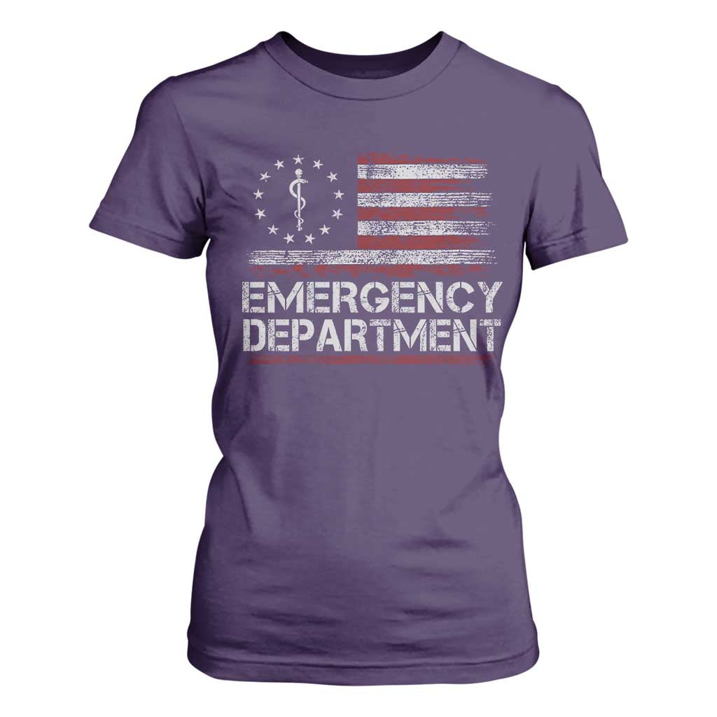 ER Nurse Emegency Department T Shirt For Women Vintage American Flag Healthcare Nursing TS11 Purple Print Your Wear