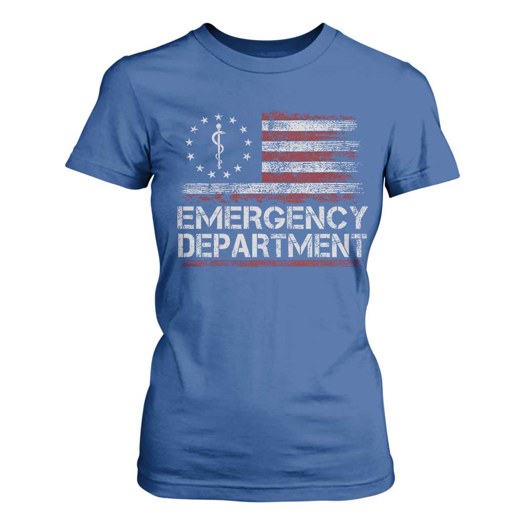 ER Nurse Emegency Department T Shirt For Women Vintage American Flag Healthcare Nursing TS11 Royal Blue Print Your Wear