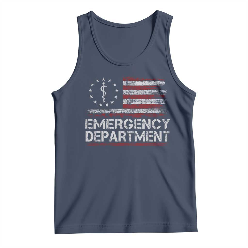 ER Nurse Emegency Department Tank Top Vintage American Flag Healthcare Nursing TS11 Navy Print Your Wear