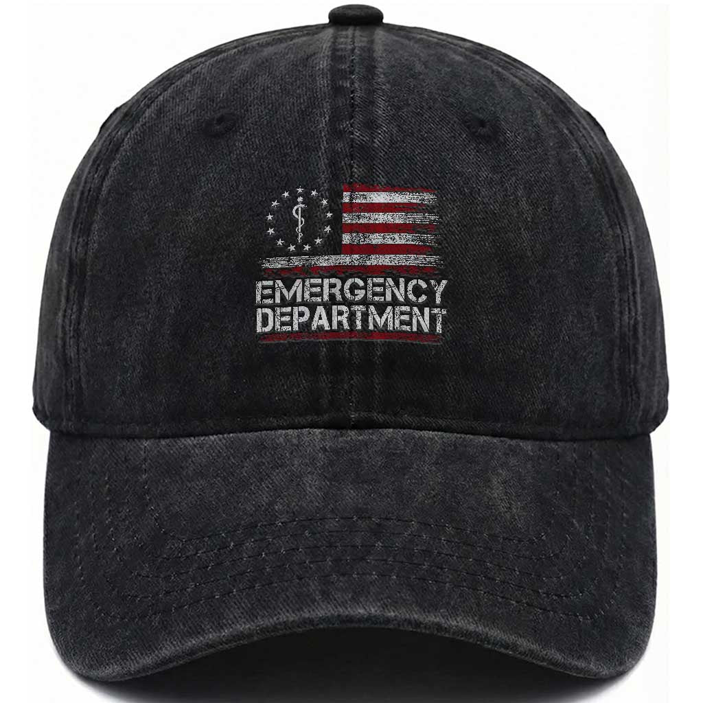 ER Nurse Emegency Department Washed Cotton Baseball Cap Vintage American Flag Healthcare Nursing TS11 Print Your Wear