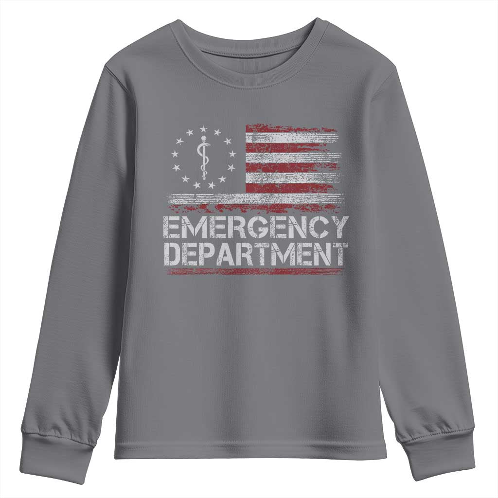 ER Nurse Emegency Department Youth Sweatshirt Vintage American Flag Healthcare Nursing TS11 Charcoal Print Your Wear