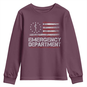ER Nurse Emegency Department Youth Sweatshirt Vintage American Flag Healthcare Nursing TS11 Maroon Print Your Wear