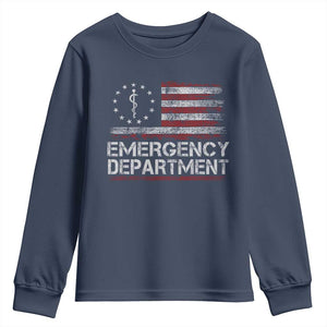 ER Nurse Emegency Department Youth Sweatshirt Vintage American Flag Healthcare Nursing TS11 Navy Print Your Wear