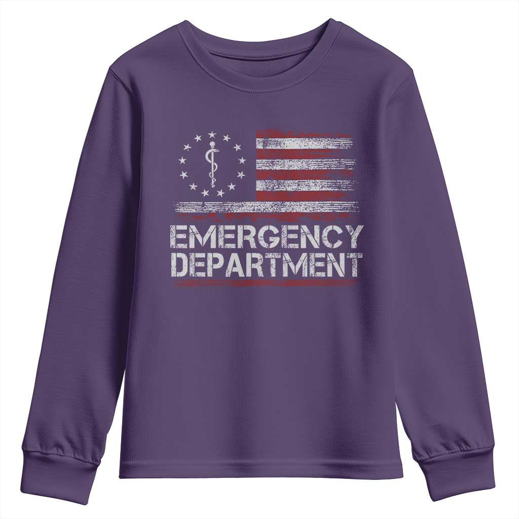 ER Nurse Emegency Department Youth Sweatshirt Vintage American Flag Healthcare Nursing TS11 Purple Print Your Wear