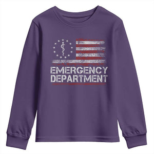 ER Nurse Emegency Department Youth Sweatshirt Vintage American Flag Healthcare Nursing TS11 Purple Print Your Wear