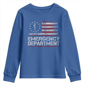 ER Nurse Emegency Department Youth Sweatshirt Vintage American Flag Healthcare Nursing TS11 Royal Blue Print Your Wear