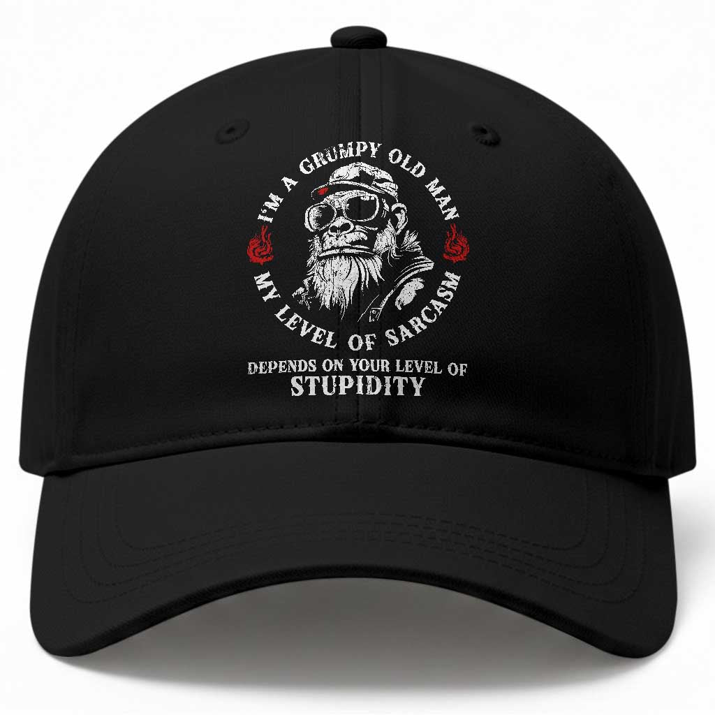 I Am A Grumpy Old Man My Level Of Sarcasm Depends On Your Level Of Stupidity Baseball Cap Funny Old Bigfoot