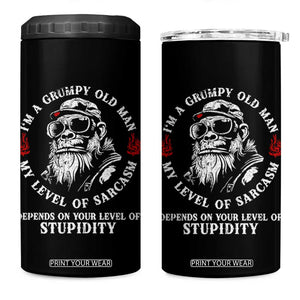 I Am A Grumpy Old Man My Level Of Sarcasm Depends On Your Level Of Stupidity 4 in 1 Can Cooler Tumbler Funny Old Bigfoot