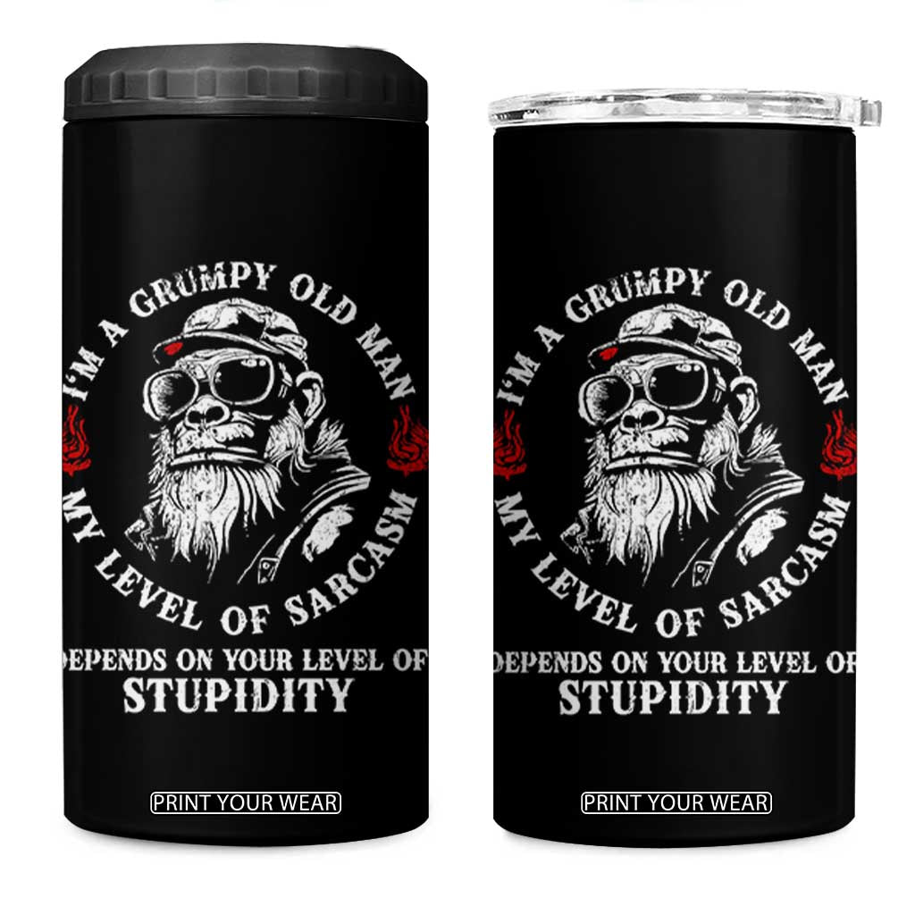 I Am A Grumpy Old Man My Level Of Sarcasm Depends On Your Level Of Stupidity 4 in 1 Can Cooler Tumbler Funny Old Bigfoot TS11 One Size: 16 oz Black Print Your Wear