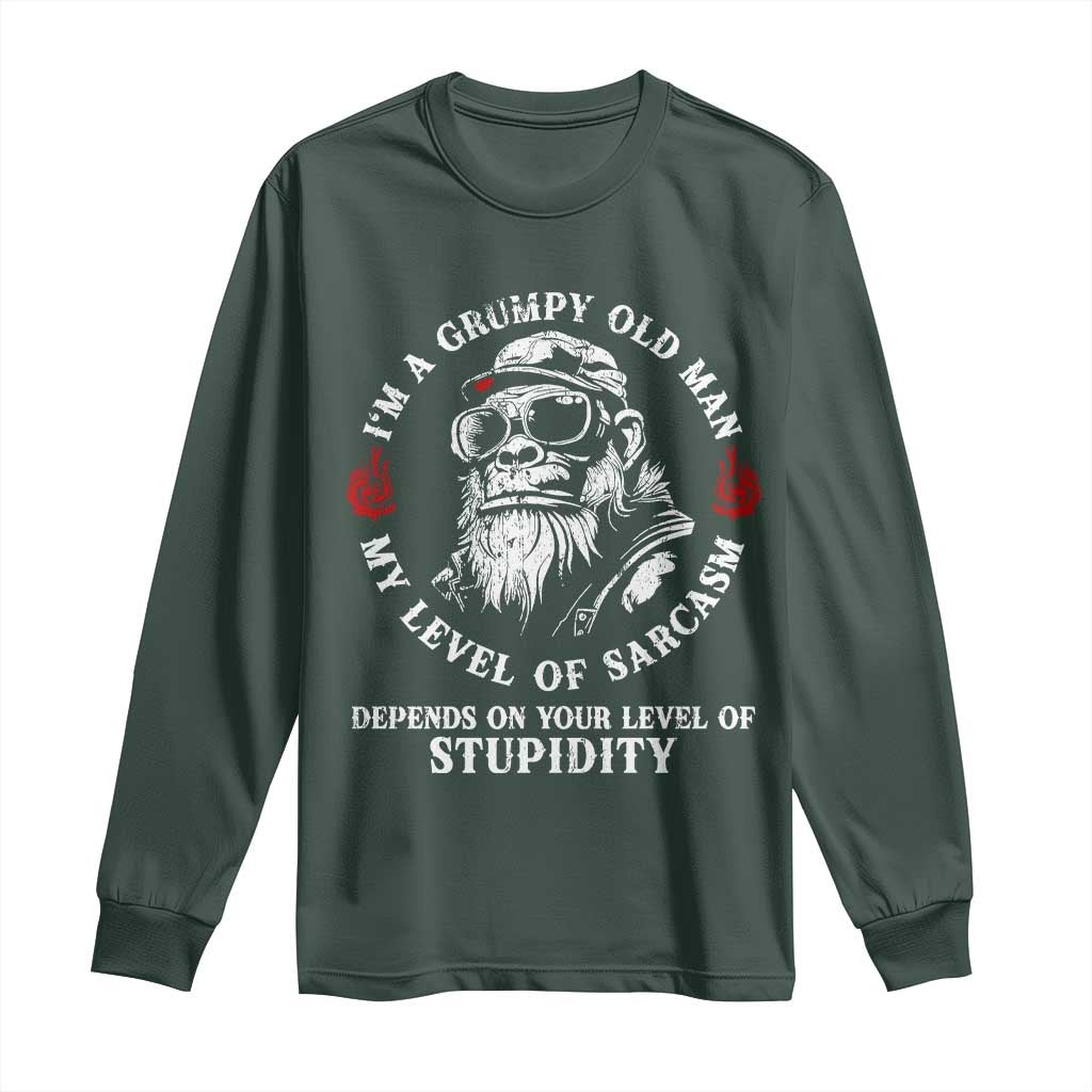 I Am A Grumpy Old Man My Level Of Sarcasm Depends On Your Level Of Stupidity Long Sleeve Shirt Funny Old Bigfoot
