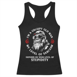 I Am A Grumpy Old Man My Level Of Sarcasm Depends On Your Level Of Stupidity Racerback Tank Top Funny Old Bigfoot