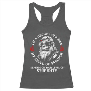 I Am A Grumpy Old Man My Level Of Sarcasm Depends On Your Level Of Stupidity Racerback Tank Top Funny Old Bigfoot
