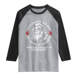 I Am A Grumpy Old Man My Level Of Sarcasm Depends On Your Level Of Stupidity Raglan Shirt Funny Old Bigfoot