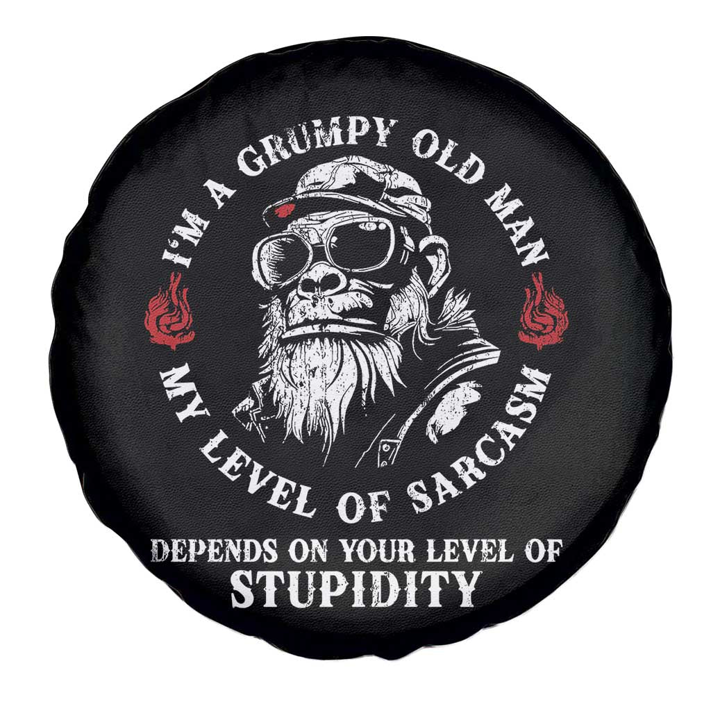 I Am A Grumpy Old Man My Level Of Sarcasm Depends On Your Level Of Stupidity Spare Tire Cover Funny Old Bigfoot