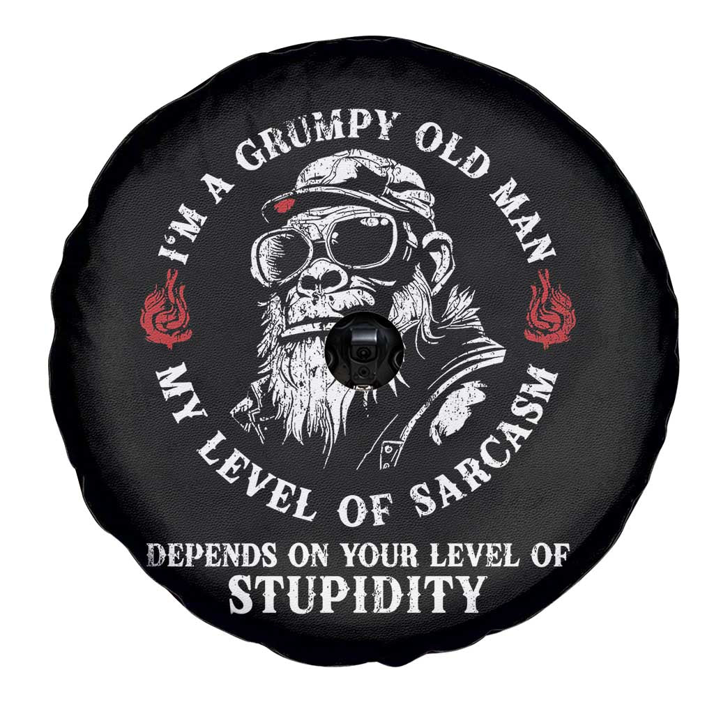 I Am A Grumpy Old Man My Level Of Sarcasm Depends On Your Level Of Stupidity Spare Tire Cover Funny Old Bigfoot
