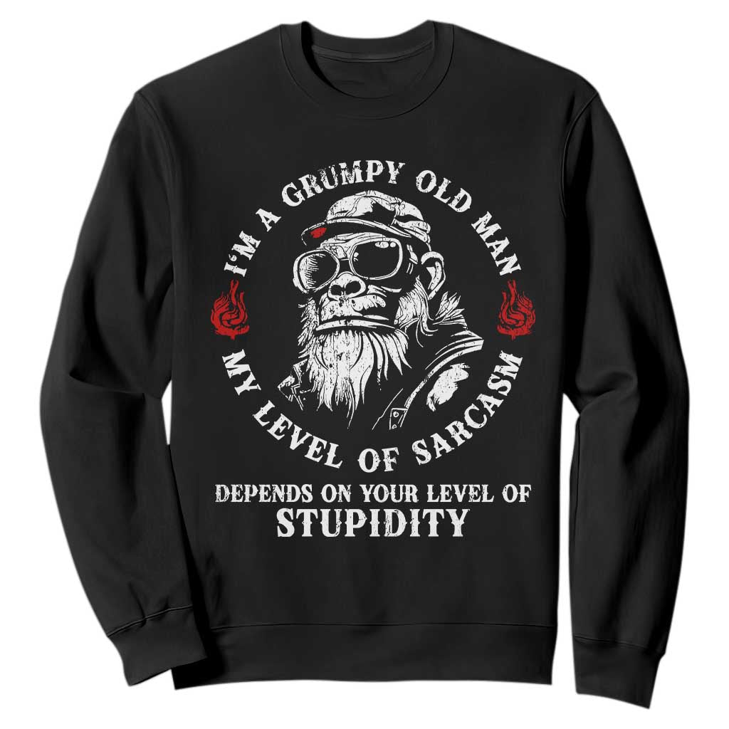 I Am A Grumpy Old Man My Level Of Sarcasm Depends On Your Level Of Stupidity Sweatshirt Funny Old Bigfoot