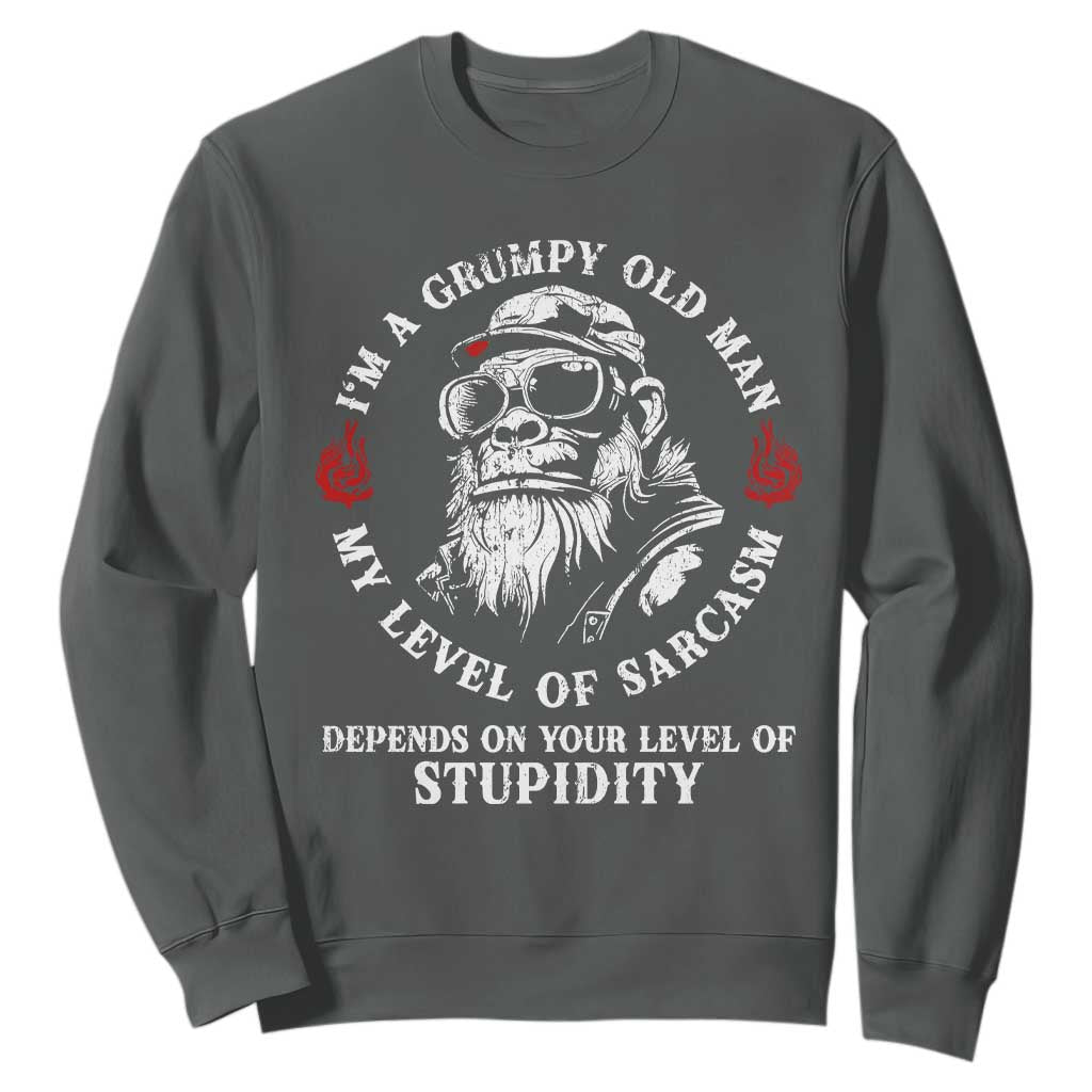 I Am A Grumpy Old Man My Level Of Sarcasm Depends On Your Level Of Stupidity Sweatshirt Funny Old Bigfoot
