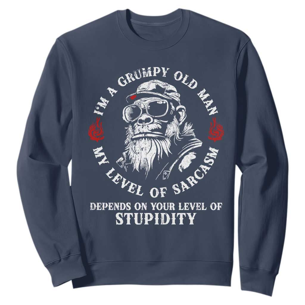 I Am A Grumpy Old Man My Level Of Sarcasm Depends On Your Level Of Stupidity Sweatshirt Funny Old Bigfoot