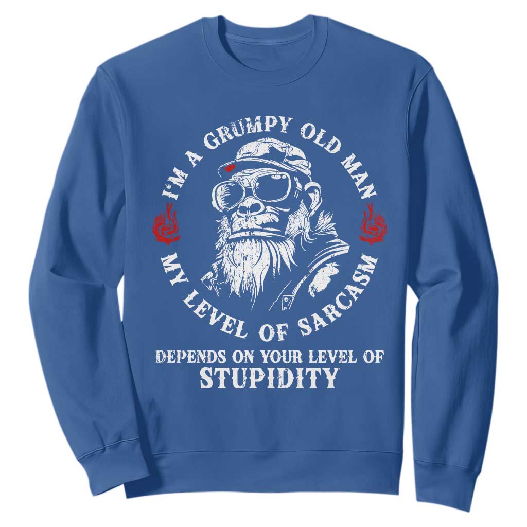 I Am A Grumpy Old Man My Level Of Sarcasm Depends On Your Level Of Stupidity Sweatshirt Funny Old Bigfoot