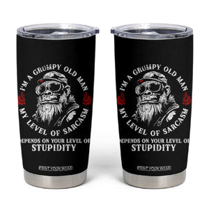 I Am A Grumpy Old Man My Level Of Sarcasm Depends On Your Level Of Stupidity Tumbler Cup Funny Old Bigfoot