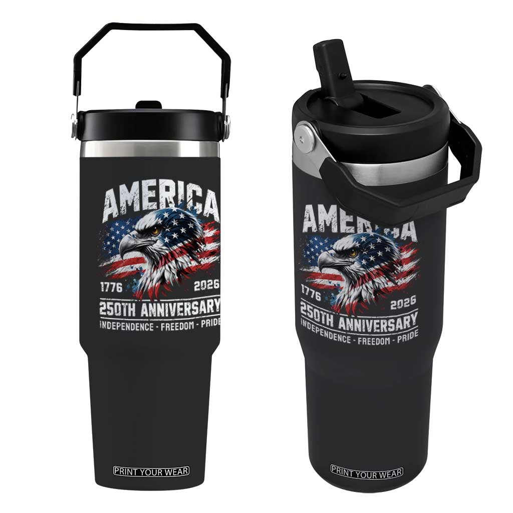 America 250th Anniversary Flip Straw Tumbler USA Patriotic Eagle 1776 2026 Independence Freedom Pride TS11 One Size: 30 oz Black Print Your Wear