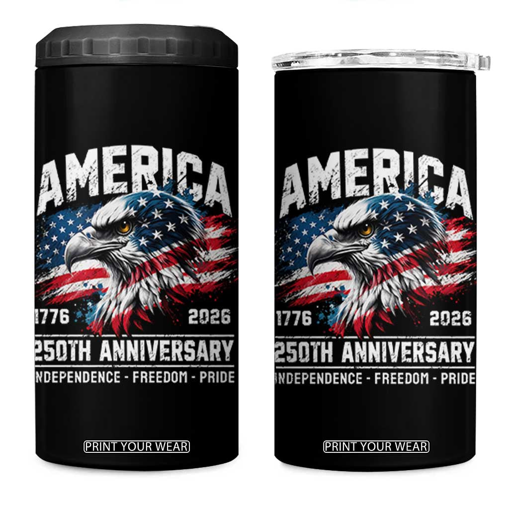 America 250th Anniversary 4 in 1 Can Cooler Tumbler USA Patriotic Eagle 1776 2026 Independence Freedom Pride TS11 One Size: 16 oz Black Print Your Wear