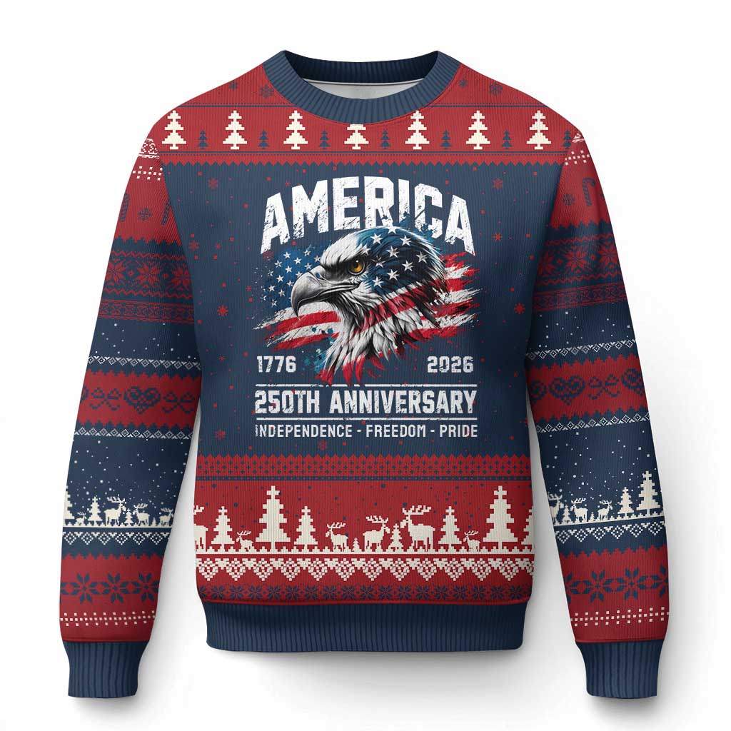 America 250th Anniversary Ugly Christmas Sweater USA Patriotic Eagle 1776 2026 Independence Freedom Pride TS11 Navy Red Print Your Wear