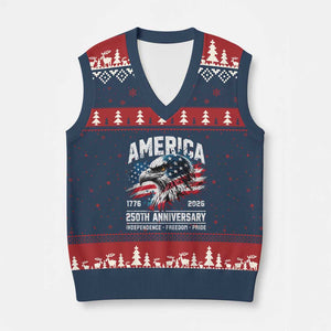 America 250th Anniversary V-Neck Knit Sweater Vest USA Patriotic Eagle 1776 2026 Independence Freedom Pride TS11 Navy Red Print Your Wear