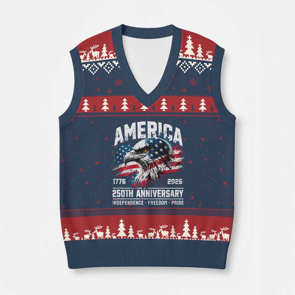 America 250th Anniversary V-Neck Knit Sweater Vest USA Patriotic Eagle 1776 2026 Independence Freedom Pride TS11 Navy Red Print Your Wear