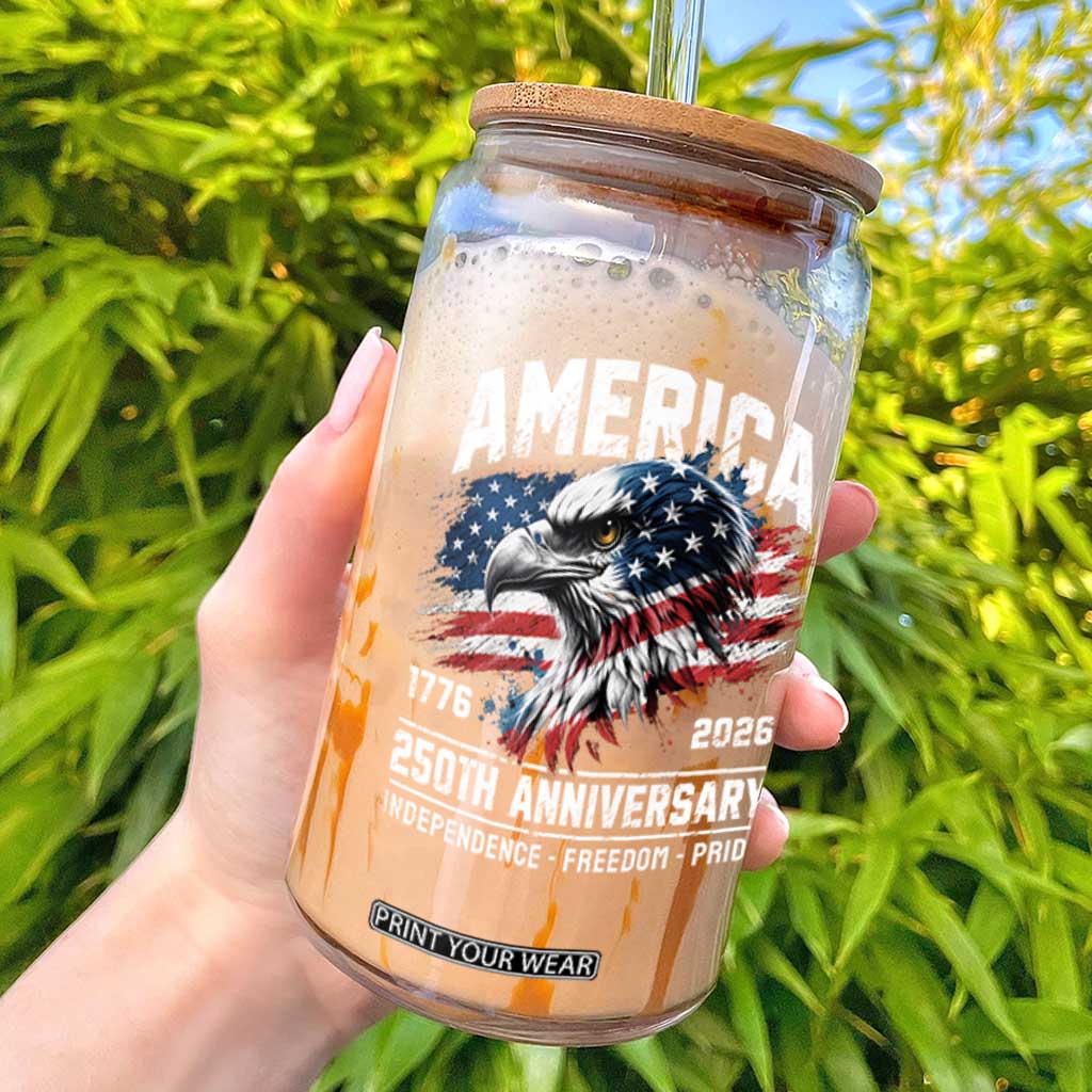 America 250th Anniversary Glass Can USA Patriotic Eagle 1776 2026 Independence Freedom Pride TS11 Black Print Your Wear