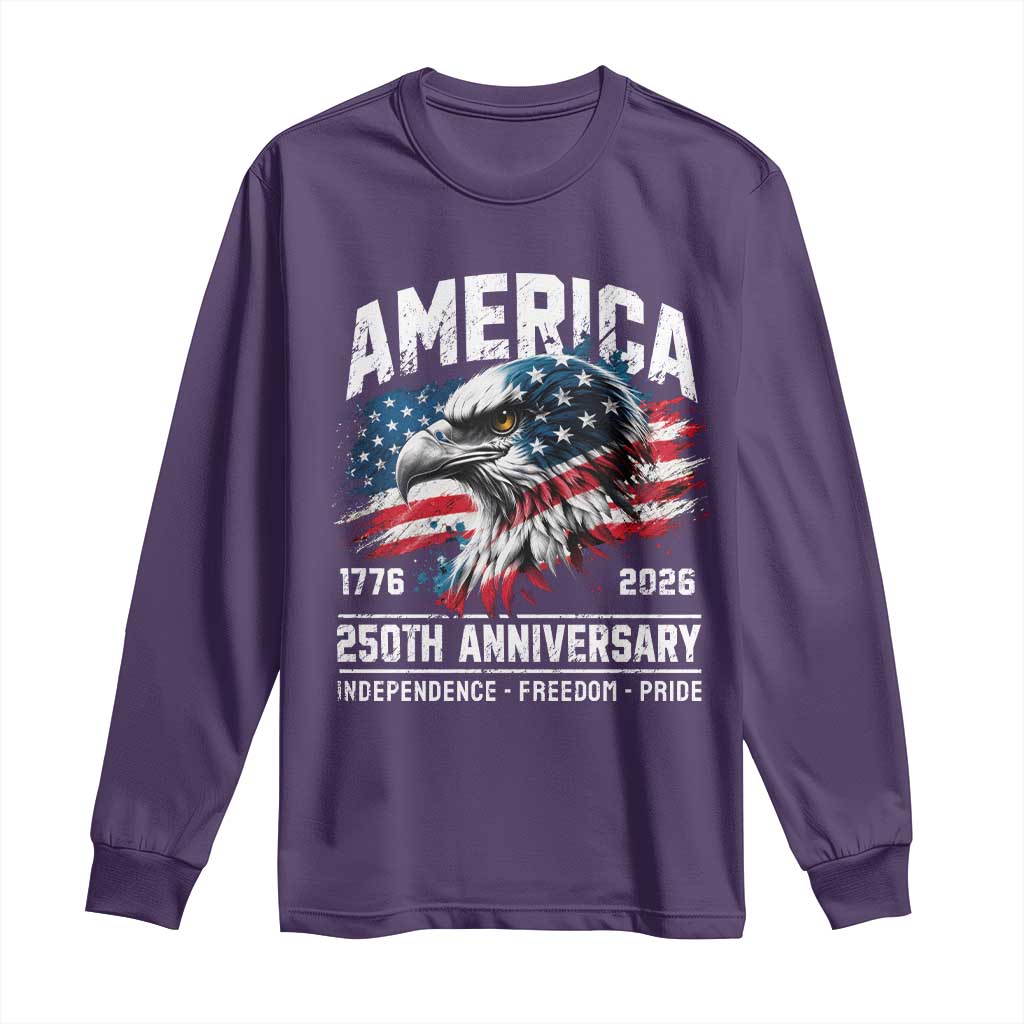 America 250th Anniversary Long Sleeve Shirt USA Patriotic Eagle 1776 2026 Independence Freedom Pride TS11 Purple Print Your Wear