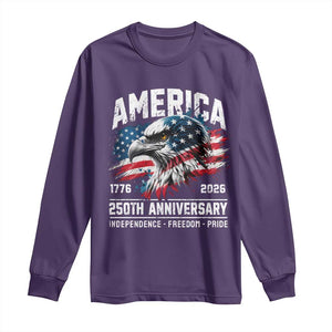 America 250th Anniversary Long Sleeve Shirt USA Patriotic Eagle 1776 2026 Independence Freedom Pride TS11 Purple Print Your Wear