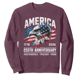 America 250th Anniversary Sweatshirt USA Patriotic Eagle 1776 2026 Independence Freedom Pride TS11 Maroon Print Your Wear