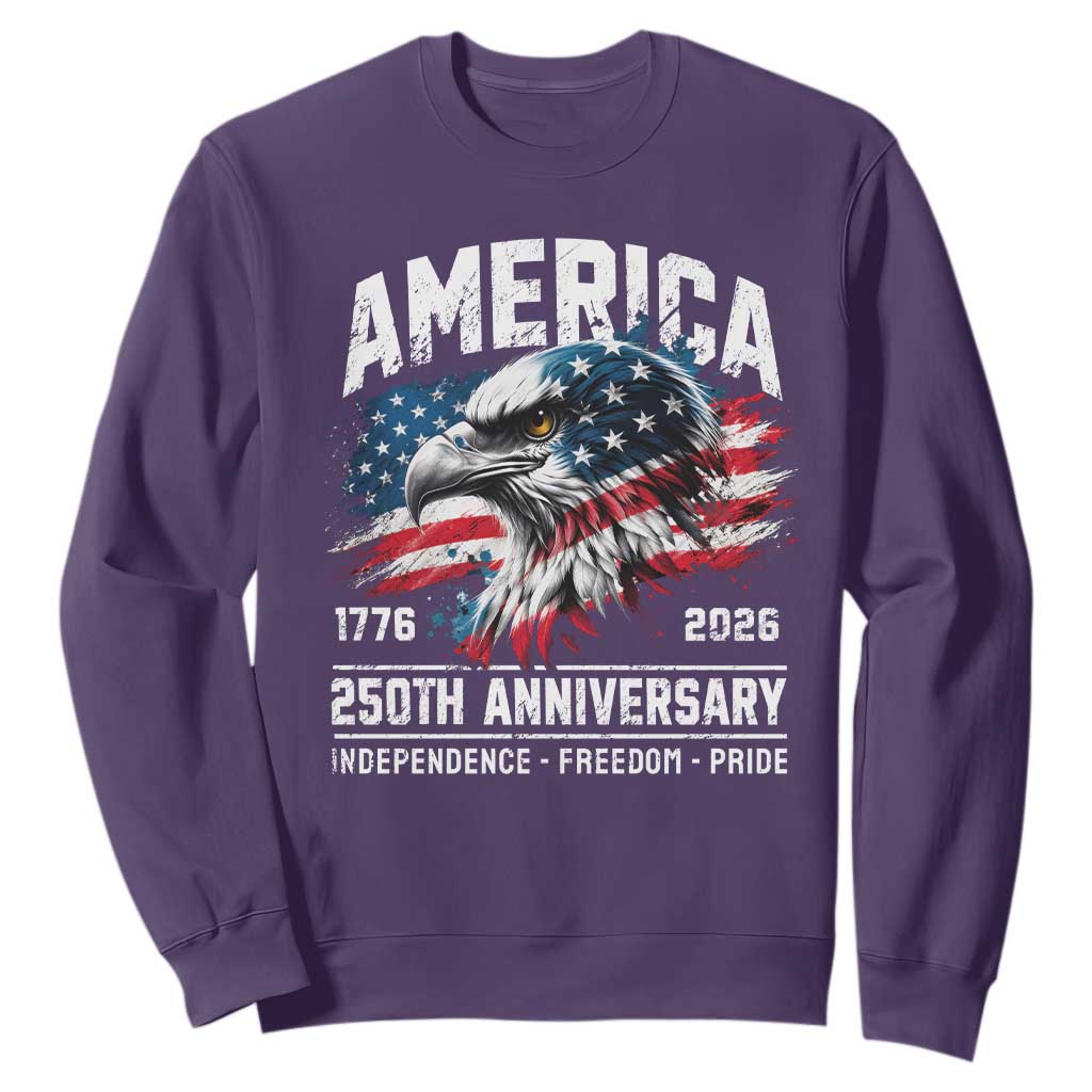 America 250th Anniversary Sweatshirt USA Patriotic Eagle 1776 2026 Independence Freedom Pride TS11 Purple Print Your Wear