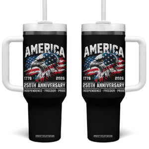 America 250th Anniversary Tumbler With Handle USA Patriotic Eagle 1776 2026 Independence Freedom Pride TS11 One Size: 40 oz Black Print Your Wear