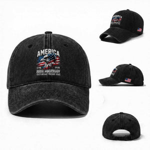 America 250th Anniversary Washed Cotton Baseball Cap USA Patriotic Eagle 1776 2026 Independence Freedom Pride TS11 Washed Cap Universal Fit Black Print Your Wear