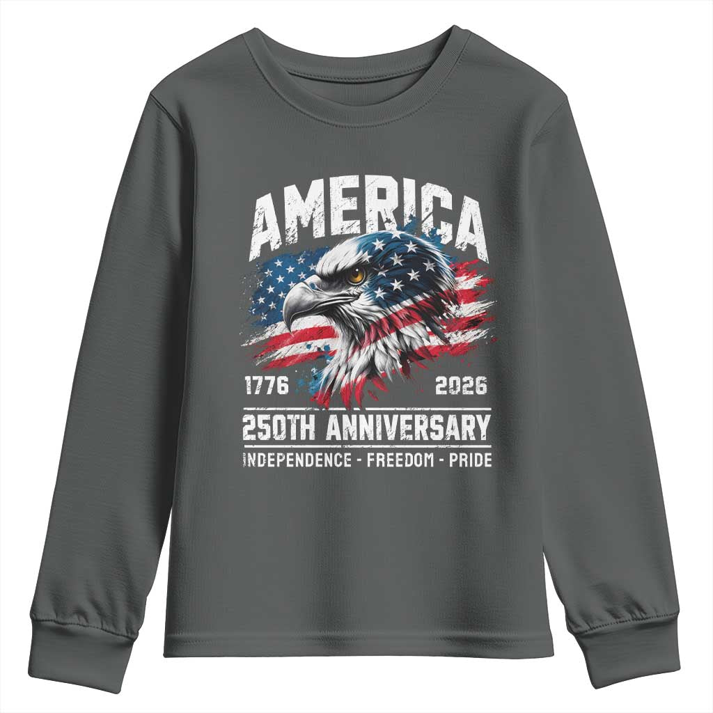 America 250th Anniversary Youth Sweatshirt USA Patriotic Eagle 1776 2026 Independence Freedom Pride TS11 Dark Heather Print Your Wear