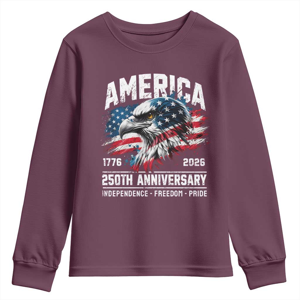 America 250th Anniversary Youth Sweatshirt USA Patriotic Eagle 1776 2026 Independence Freedom Pride TS11 Maroon Print Your Wear