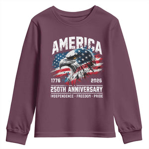 America 250th Anniversary Youth Sweatshirt USA Patriotic Eagle 1776 2026 Independence Freedom Pride TS11 Maroon Print Your Wear