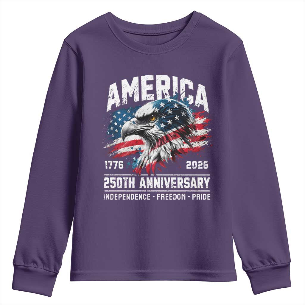 America 250th Anniversary Youth Sweatshirt USA Patriotic Eagle 1776 2026 Independence Freedom Pride TS11 Purple Print Your Wear