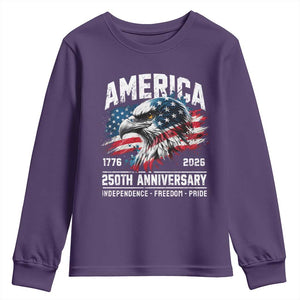 America 250th Anniversary Youth Sweatshirt USA Patriotic Eagle 1776 2026 Independence Freedom Pride TS11 Purple Print Your Wear