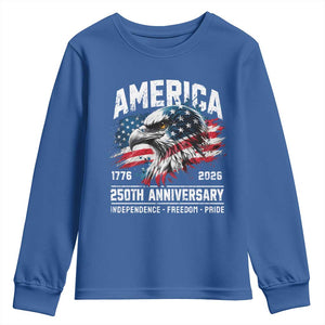 America 250th Anniversary Youth Sweatshirt USA Patriotic Eagle 1776 2026 Independence Freedom Pride TS11 Royal Blue Print Your Wear