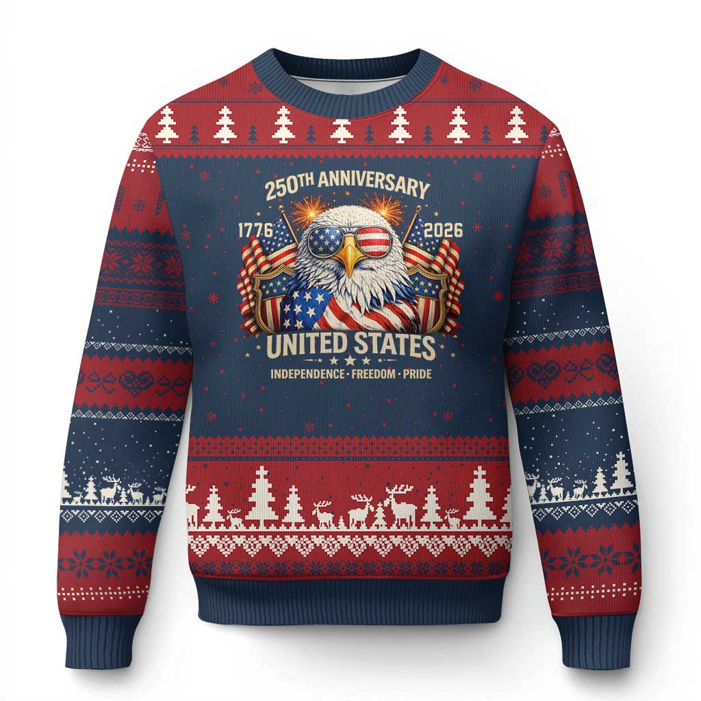 250 Anniversary USA 250th American 250 Years 4th July 2026 Ugly Christmas Sweater TS11 Navy Red Print Your Wear