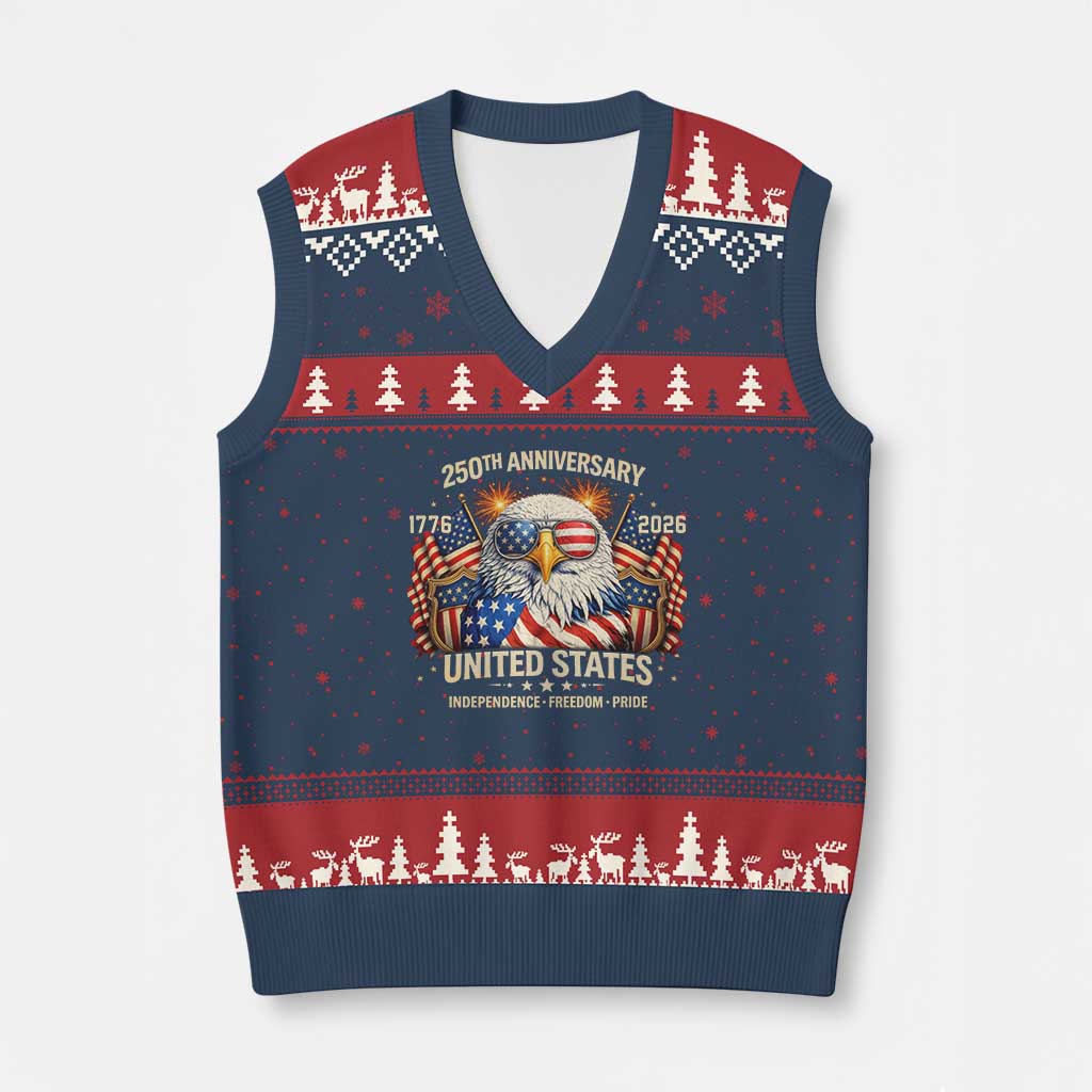 250 Anniversary USA 250th American 250 Years 4th July 2026 V-Neck Knit Sweater Vest TS11 Navy Red Print Your Wear