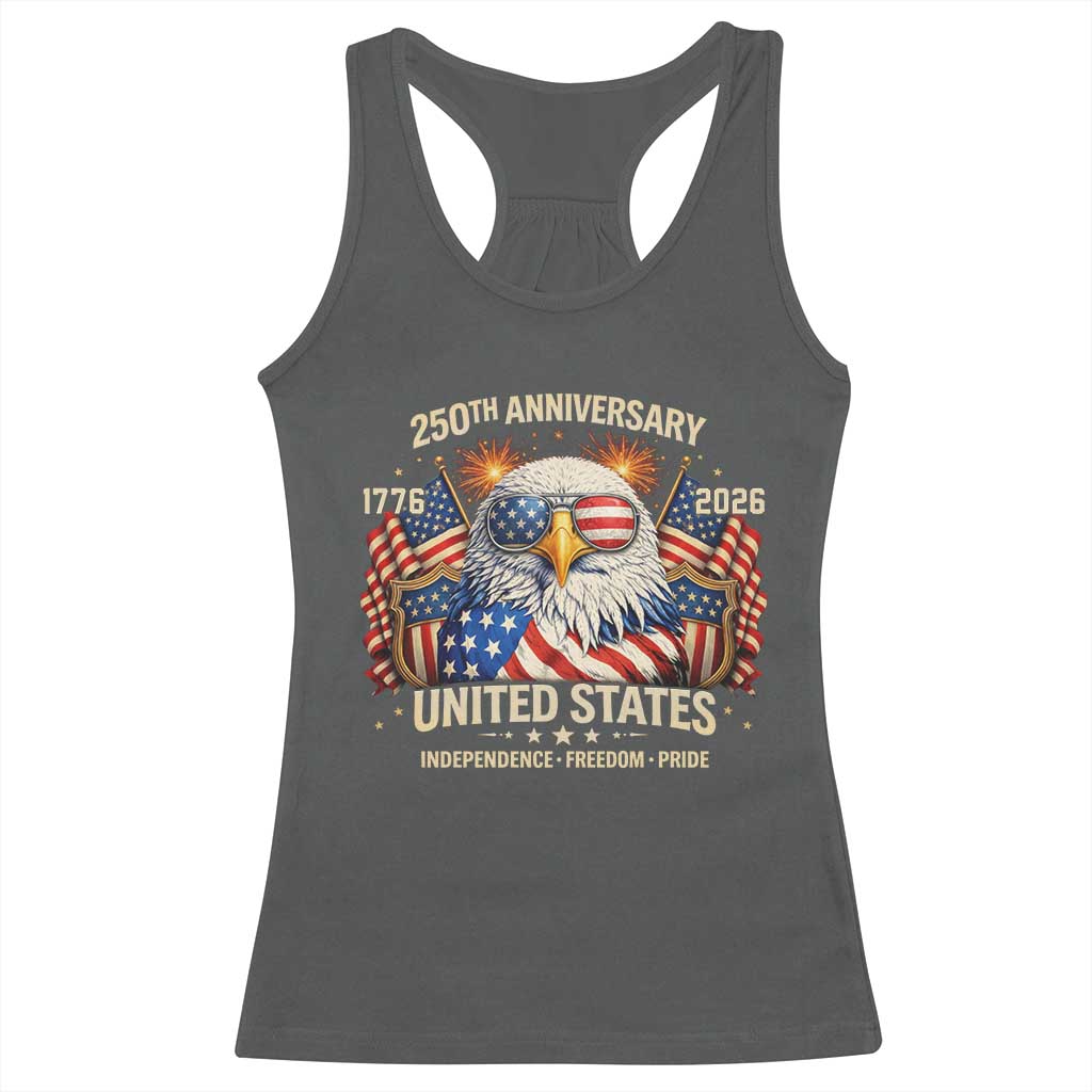 250 Anniversary USA 250th American 250 Years 4th July 2026 Racerback Tank Top TS11 Dark Heather Print Your Wear