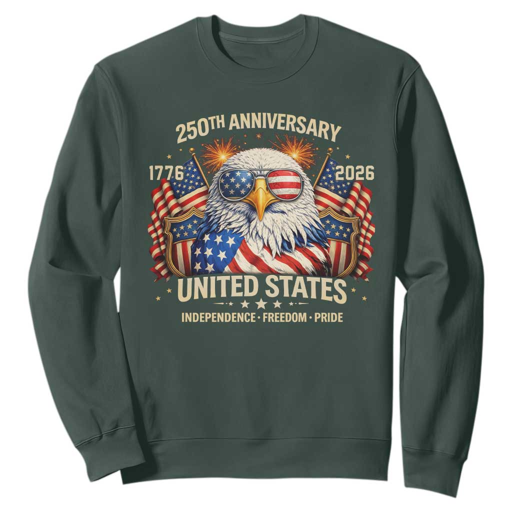 250 Anniversary USA 250th American 250 Years 4th July 2026 Sweatshirt TS11 Dark Forest Green Print Your Wear