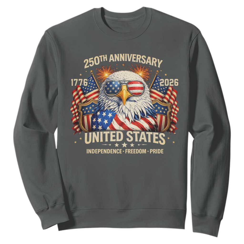 250 Anniversary USA 250th American 250 Years 4th July 2026 Sweatshirt TS11 Dark Heather Print Your Wear