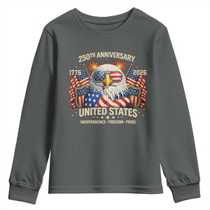 250 Anniversary USA 250th American 250 Years 4th July 2026 Youth Sweatshirt TS11 Dark Heather Print Your Wear